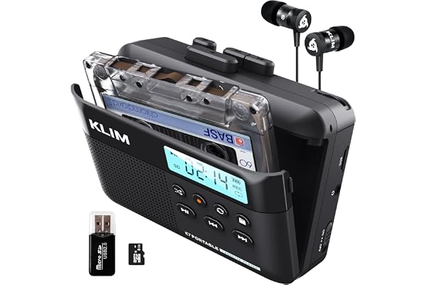 Cassette Player KLIM K7 - Lecteur Cassette Audio - Convertisseur Cassette Audio en MP3 - Microphone et Haut-Parleur intégrés - Batterie Rechargeable - Ecouteurs - Carte SD 8GB