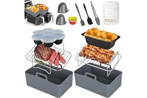 PRETTOP 12 PCS Air Fryer Accessories for Ninja Dual AF300UK AF400UK AF451UK/ Tower T17088,Upgraded Silicone Air Fryer Liner Reusable Compatible with Oven, Microwave (Grey)