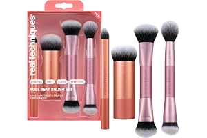 Real Techniques Big Blends Energy Brush + Dual-Sided Puff, 6 Piece Kit for Powder, Cream & Liquid Application, Precision Tools for Contour, Blending & Finishing, Vegan & Cruelty-Free