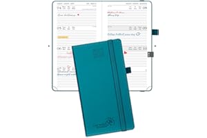 POPRUN Agenda De poche 2025 2026 Semainier 16,5 x 9 cm D'Août 2025 à Déc 2026-17 Mois Petit Planner Scolaire, Couverture Rigide en PU Cuir avec Intervalle Horaire, Papier 80g/m², Pacifique Vert