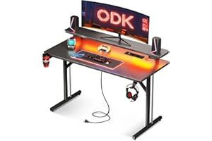 ‎ODK ODK Gaming Tisch, Kleiner Gaming Schreibtisch mit LED Beleuchtung, 100cm Computertisch mit Monitorablage, Carbon Fiber Schwarz PC Gamer Tisch