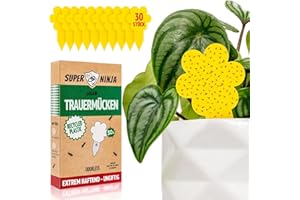 Super Ninja Trauermücken bekämpfen - 30er Pack, hochwirksame Gelbtafeln für den Innenbereich, gelbe Klebefalle für Pflanzen, ungiftig und umweltfreundlich, Gelbsticker 3 Monate verwendbar