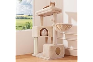 Gardner Pet Tiragraffi per Gatti da 105 cm con Palo in Sisal, Torre per Gatti Ultra-Stabile a 4 Livelli con Design Anti-Oscillazione, Posatoi Superiori Lavabili, Castello per Gatto, Beige
