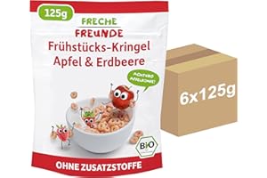 ‎FRECHE FREUNDE FRECHE FREUNDE Bio Frühstücks Kringel Apfel und Erdbeere, Ohne Zuckerzusatz, Cerealien Ohne Zusatzstoffe, Für Kinder und Babys, Ab 1 Jahr, 125 g (6er Pack)