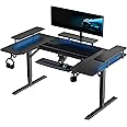 EUREKA ERGONOMIC Electric Standing Desk 190x110 cm U Shaped Gaming Desk Height Adjustable Large Studio Computer Desk with LED Convertible Monitor Shelves, Keyboard Tray