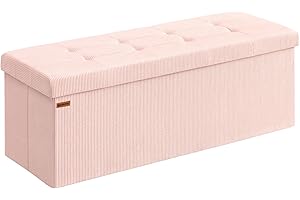 SONGMICS Puff Almacenaje, Baúl de Almacenaje Plegable, 38 x 110 x 38 cm, Taburete Reposapiés, Banco de Cama, Soporta hasta 300 kg, para Sala de Estar, Dormitorio, Entrada, Rosa Jalea LSF604R01