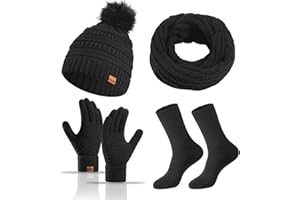 MAZELIKEHOOD Set Sciarpa Cappello Guanti Calzino Donna Caldo Cappello di Bobble con Sciarpa a Maglia e Guanti Tessuto Morbido e Comodo Invernale Ideale per Regalo di Natale Accessori Inverno Moda