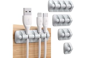 Syncwire Clip - Cavo organizer per scrivania, set di 5 cavi in silicone fisso, cavo adesivo, attacco per cavi da scrivania, per cavi di caricatore, mouse, auricolari, telefono, colore: grigio