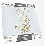 Kiwistar - Car Sticker Baby on Board - Gold Chrome - Girl Braids Heart Stickers - Baby on Board 20cm - Decal for Bicycle Vehi