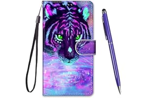 TOUCASA for iPhone XS Case, for iPhone X Case, Creative Painted Wallet Case PU Leather Flip Magnetic Colourful Kickstand Card Slots Folio Protection Case for iPhone XS/X (5.8 Inches),Purple Tiger
