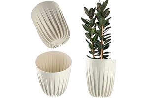 KADAX Doniczka z tworzywa sztucznego z naturalnymi materiałami, nowoczesna donica na rośliny z geometrycznym wzorem, okrągła donica z wkładką, naturalna donica na kwiaty, wysoka donica (Ø 25 cm, kremowa)