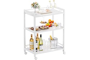 HITNET Carrello Portabevande, Carrello da Servizio con Rotelle, Carrello Portaoggetti a 3 livelli per Bagno, Cucina, Camera da letto, Soggiorno, Bianco