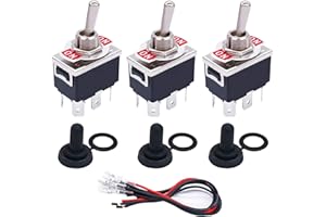 Taiss/3 Pezzi Interruttore a Levetta Universale DPDT ON/ON 2 Posizioni 6 Pin Interruttore a Bilanciere 16A 250V AC con Cappuccio impermeabile + cavi terminali da 6,3 mm TEN-1321MX-B202