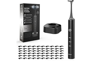 WingFly Elektrisches Zahnseide-Set mit 50 Ersatzköpfen, Kabellos Elektrischer Zahnreiniger, 3 Modi, Elektrischer Zahnseide mit Drahtloser Ladebasis (Schwarz)