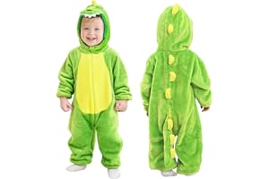 Alaoo Dinosaur Jumpsuit for Toddler and Child, One Piece Flannel Animal Hooded Rompers Jumpsuit, Hooded Cartoon Sleepsuits Infant Outfit for Halloween Dress Up Party