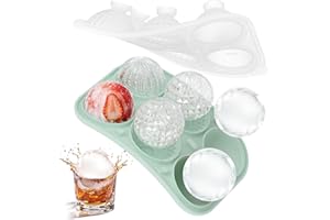 Eiswürfelform Groß-5cm, BPA-Frei Silikon Eiswürfelform 6 Rund / 3 Verschiedene Kugelförmige Ice Cube Tray Eiswürfelbehälter mit Deckel für Cocktail, Whiskey, Saft, Kaffee Eiskugel (Grün)