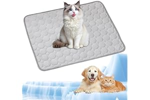 QOTTMEZ Haustier Kühlmatte, Selbstkühlende Hundematte, Kühldecke Katzen mit Kühlendes Gewebe, Ungiftig Kühlkissen für Haustiere, Waschbar Hund Kältematte für Zuhause, im Freien und im Auto, 70x55cm, L, Grau