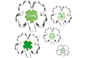 AUGESAK 5 Stück Ausstechformen Kleeblatt, Keksausstecher Plätzchen, Ausstecher Skleeblatt, Plätzchen Ausstecher Edelstahl, Plätzchenausstecher für Silvester Glücksbringer Kleeblatt Geschenke für Kuchendeko
