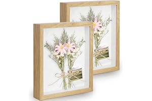 Anhow 3D Cornici per Foto 15x20 cm, 2 Pezzo Profonda 3 cm Cornice Foto con Foglio Vetroso Trasparente - Colore Legno/ 2 Pezzo