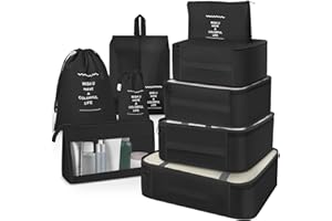 OBSGUMU Koffer Organizer Set, 9 Pcs Packing Cubes für Reisen, Packtaschen für Koffer Reise Kleidertaschen, Verpackungswürfel Mit Kosmetiktasche, Packwürfel for Reiseutensilien(Schwarz)