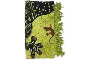 Seamar Telo Arredo Copritutto Grande Geko 210x230 cm 100% Cotone Copri divano Gran foulard con Frange Batik (Verde)