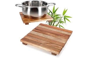 COM-FOUR® 2x grytunderlägg i bambu, hållbar bas för kastruller, stekpannor