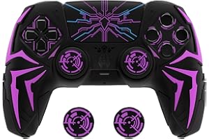 PlayVital Cover Controller per ps5 Joystick Custodia Silicone Skin Antiscivolo Grip Ergonomico, 2 Copri Analogici e 6 Adesivi, Adatto per ps5 Base di Ricarica, Cyber Spider - Nero&Viola
