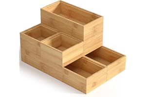 Rainsworth Drewniany organizer do szuflad - zestaw 6 pudełek do przechowywania szuflad łazienkowych, idealny do organizowania makijażu, pudełko do przechowywania w kuchni, łazience i biurze