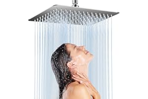 KEZIDHP Cabezal de Ducha Cuadrado 30 cm (12") Acero Inoxidable AISI 304, Rociador Anticálcico con Efecto Lluvia, Rotación 360°, Conexión G1/2, Fácil Limpieza y Acabado Cromado Brillante para Baño Moderno