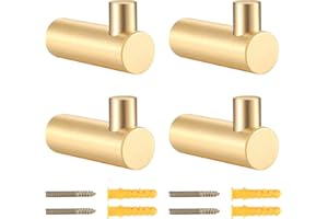 HAOCHEN 4 Piezas Ganchos Percheros De Pared, Ganchos Toallero Latón, Perchero de pared Montado en la Pared, Perchero Pared de Cocina Colgadores de Puerta Organizador con Tornillos (gancho de latón dorado)