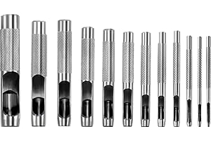 HESTYA 12 Pièces Poinçon Creux en Acier Rond Set Poinçon à Trou Creux en Cuir pour le Cuir, Bande de Montre, Toile, Oeillet