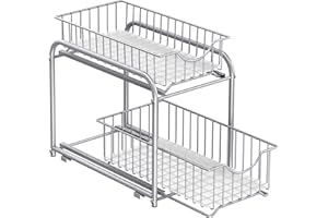 SONGMICS Organizador de cocina, Estantería de 2 Niveles Extraíbles para Armario, Organizador Apilable bajo el Fregadero con Cajones, para Cocina, Baño, Gris Paloma KCS017E01V1