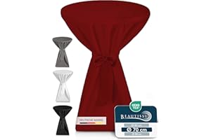 ‎BEAUTISSU Beautissu Premium Stehtischhusse Blickdicht Bordeaux Ø 70-75 cm – rutschfest Bügelfrei & 40°C Waschbar Stehtischüberzug mit Schleifenband – Husse für Stehtisch Bistrotisch Bartisch Gastronomie