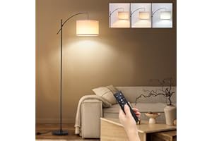 FIMEI Floor Lamp, 9w Bulb Included, Stepless Dimming & 3 Color Temperatures, Remote Control & Foot Switch, 73.8 inches Arc Floor Lamp for Living Room Bedroom Office, 1H Timer, E27 Socket