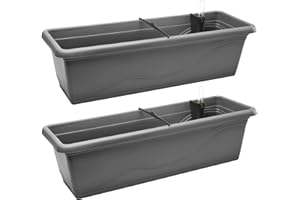 Garronda Jardinieres Exterieur Pots de Fleurs Jardinieres Exterieur Balcon Pot Fleur avec Système d'irrigation et Indicateur de Niveau d'eau GD-0073 (Anthracite, 2 Pièces, Longueur=58,5cm)