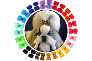 HOLLIHI Lot de 24 Nœuds de Ruban Gros Grain avec Élastiques en Caoutchouc Accessoires de Toilettage pour Chiens Chats à Poils Longs