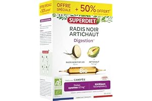 SUPERDIET - RADIS NOIR - ARTICHAUT BIO - Transit & Digestion Facile - Fabrication France - Format économique - 30 ampoules de 10ml