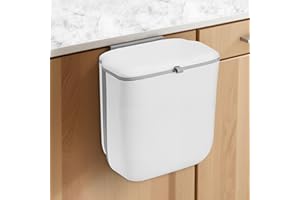 Fentar Pattumiera Sottolavello da Appendere, 10L Pattumiera Cucina con Antiodore Coperchio, Cestino Umido Cucina Pieghevole, Ideale per Bagno, Campeggio, Camper (Bianco)