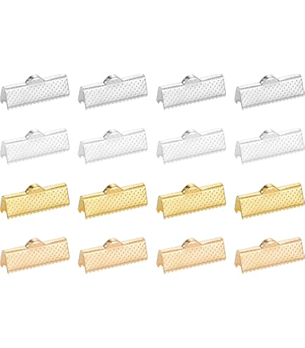 QUARKZMAN 50 Fermagli Per Crimpatura Nastro 35mm - Oro Chiaro E Argento - Per Gioielli, Bracciali, Segnalibri E Fai Da Te
