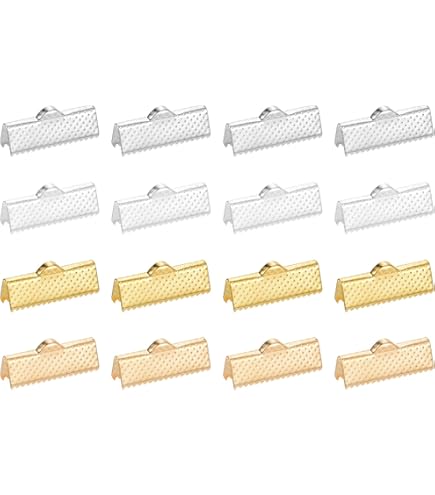 QUARKZMAN 50 Fermagli Per Crimpatura Nastro 35mm - Oro Chiaro E Argento - Per Gioielli, Bracciali, Segnalibri E Fai Da Te