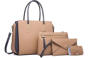 FANDARE Elegante Borsa da Donna Borsa a Mano Borsa a tracolla Spalla 4 pezzi Set Borse Tote da donna Pochette Portafoglio Borsa Messenger per Shopping Viaggio Partito Sacchetto Borsetta Cachi
