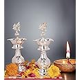 Sigaram German Silver 7x3 Inch Peacock Handle Design Diya for Home & Temple Pooja Festival K4239