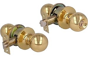 Amig - Ensemble de poignées de type boule | Avec clé extérieure | Pêne dormant d'entrée 60/70 mm | Bord carré | Laiton | Doré | Portes d'une épaisseur de 35 à 45 mm