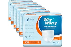 WhyWorry Culottes Incontinence pour Homme et Femme, Couche Culotte Adultes pour Fuites Urinaires, Slips Absorbants Jetables, Contrôle des Odeurs, Unisexe, Taille XXL, 96 Unités (6 Lot de 16)