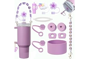 CENSUOBOB Stanley Cup, 12 akcesoriów, 6 silikonowych zatyczek zabezpieczających przed wyciekiem, 2 pokrywki na słomkę, 1 akcesoria do zawieszki, 1 pierścień na kubek, 1 pasek na butelkę z wodą, 1 silikonowy