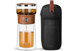 ZENS Klein Solo Teekanne Glas für Losen Tee Zubereitung, One-Touch-Drücker-Teekanne für das Büro Teezubereitung, Teezubereiter mit 270ml Isolierter Tasse und Tragetasche für Geschenke