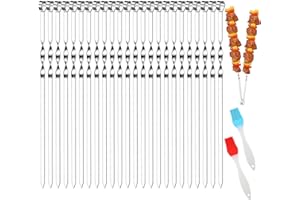 HELOVGE 24 Pièces Brochettes Pour Barbecue,Brochettes De Barbecue,Bbq Brochettes,Brochettes De Légumes,Brochettes En Acier Inoxydable,Brochette Réutilisables Pour Barbecue,Viande,Légumes