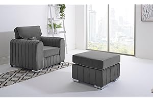 SOFAHUBLTD Sofahub Lilly Steel Plush Velvet Sofa Set | 2 Seater, 3 Seater, 3+2, Corner, Armchair & 3+2 with Coffee Table | Modern Living Room Sofa with Foam Seat Cushions (Steel, Armchair + Footstool)