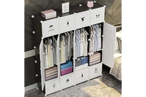 BAKAJI Armadio Guardaroba Modulare 20 Cubi con 4 Ante Appendiabiti 8 Scaffali Mobile Componibile Modulabile Salvaspazio Storage Organizer Vestiti Armadietto Portatile Casa Design Moderno