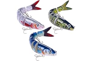 VAKLER 3 Pièces Leurre Peche Carnassier, Leurres de Pêche Bioniques à Couler Lent au Brochet Artificiel Leurres de Pêche Multi-articulés avec Hameçons Triples pour Carnassier Poisson Brochet Truite